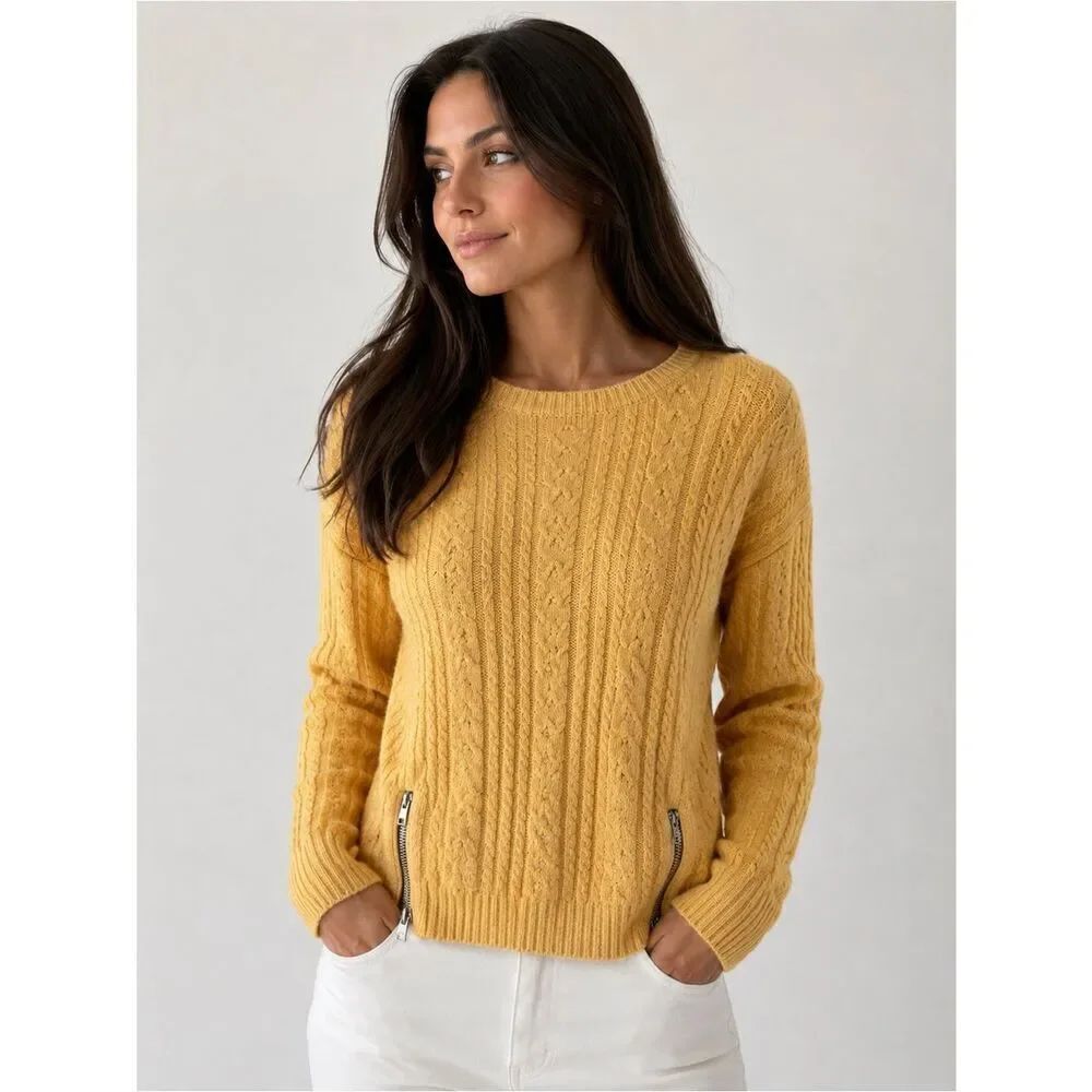 vintage American Eagle Outfitters Yellow Cable Knit Sweater with side zippers